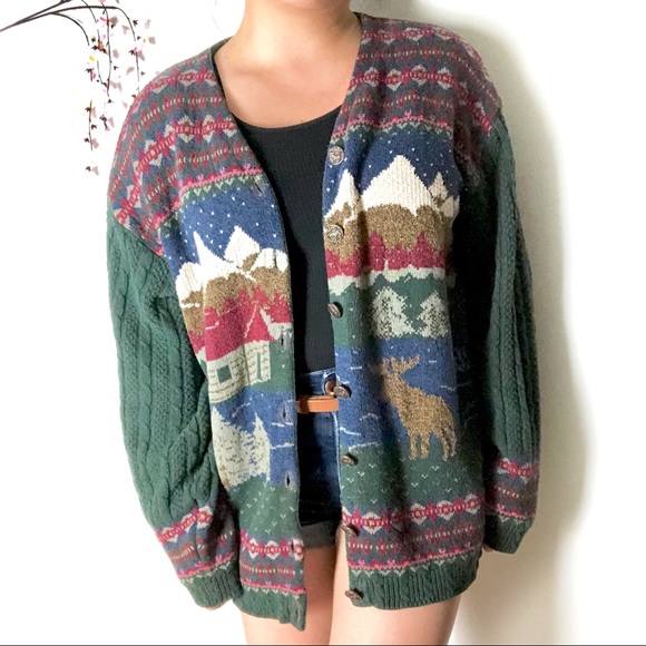 Vintage Sweaters - ❗️SOLD❗️Vintage Green Button Up Cardigan